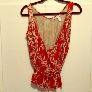 Coral Silk Wrap Top